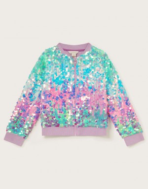 Purple Kids' Monsoon Sequin Ombre Bomber Jacket | UPM-3204