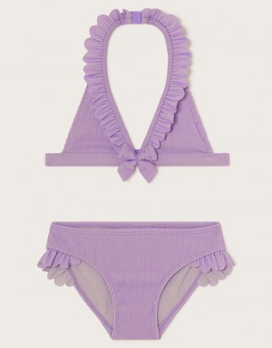 Purple Kids' Monsoon Sparkle Ribbed Bikini Set Swimwear | ELC-0957