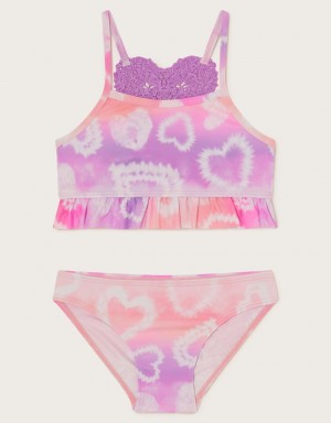 Purple Kids' Monsoon Tie Dye Heart Bikini Set Swimwear | TZK-3702