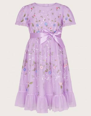 Purple Kids' Monsoon Tula Tulle Floral Embellished Dress | MJD-2598