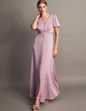 Purple Women's Monsoon Ivy Satin Maxi Dress | QSP-2906