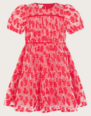 Red Kids' Monsoon Floral Texture Dress | VDH-8497