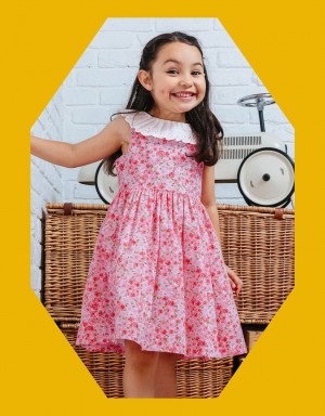 Red Kids' Monsoon Trotters Pleated Collar Floral Dress | FAN-5833