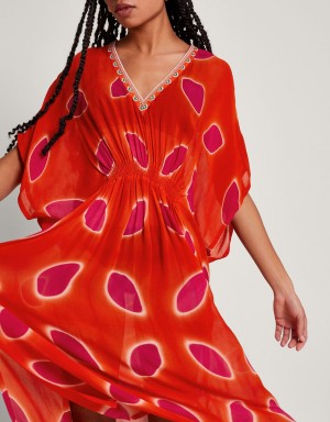 Red Women's Monsoon Calypso Petal Kaftans | QFP-0263