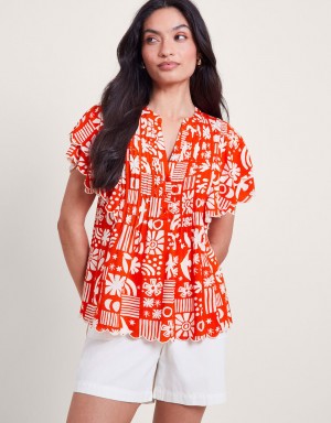 Red Women's Monsoon Dario Print Pleat Tops | UWM-4782