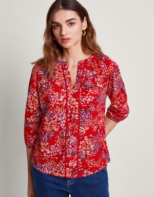 Red Women's Monsoon Micola Print Tops | YBS-5490