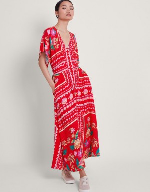 Red Women's Monsoon Sandie Print Dress | VDA-9029