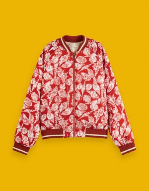 Red Women's Monsoon Scotch and Soda Reversible Bomber Jacket | ORQ-4027