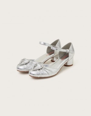 Silver Kids' Monsoon Heart Embellished Heels | LFK-3262