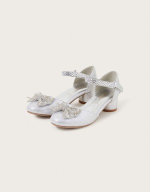 Silver Kids' Monsoon Lola Bow Two-Part Heels | WXP-1283