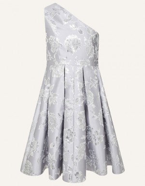 Silver Kids' Monsoon One-Shoulder Floral Jacquard Prom Dress | REK-9636