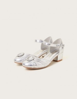 Silver Kids' Monsoon Pleated Two-Part Heels | LVI-1215