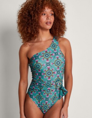 Turquoise Women's Monsoon Carla Belted Swimsuit Swimwear | QKK-3831