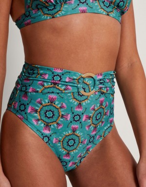 Turquoise Women's Monsoon Carla Print Bikini Bottoms Swimwear | GIR-1650