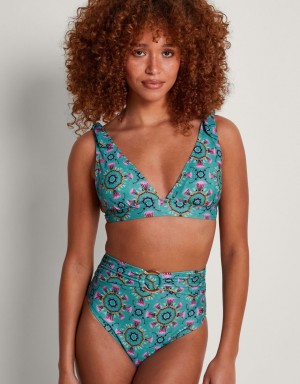 Turquoise Women's Monsoon Carla Print Bikini Tops | AAF-0597