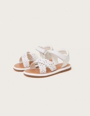 White Kids' Monsoon Baby Leather Cutwork Sandals | OYE-8106