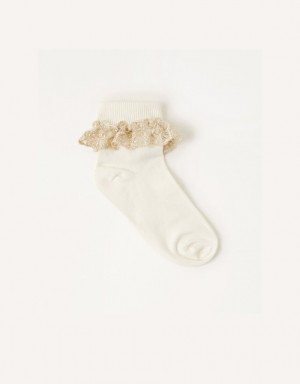 White Kids' Monsoon Baby Sparkle Lace Socks | LPU-5880