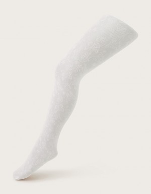 White Kids' Monsoon Butterfly Lace Tights | SKY-2956