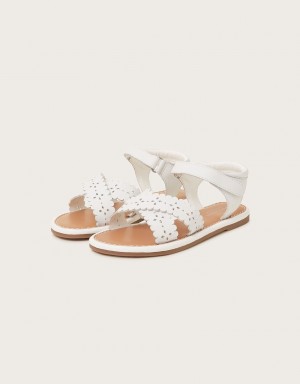 White Kids' Monsoon Cross-Over Leather Sandals | BMH-5868