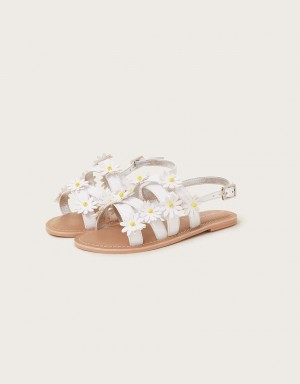 White Kids' Monsoon Daisy Strap Sandals | RWF-5777