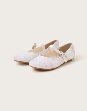 White Kids' Monsoon Ellie Ombre Glitter Ballerina Flats | YWR-5332