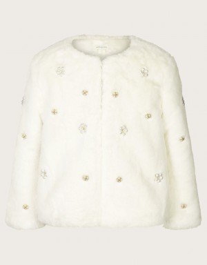 White Kids' Monsoon Faux Fur Embellished Jacket | YTP-2497