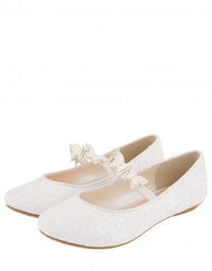 White Kids' Monsoon Glittery Butterfly Ballerina Flats | HDJ-1865