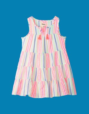 White Kids' Monsoon Hatley Stripe Tiered Dress | AJB-2910