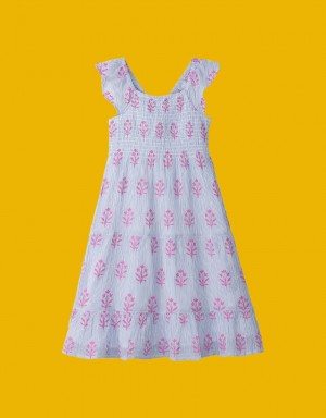 White Kids' Monsoon Hatley Wildflower Seersucker Dress | VSM-4272