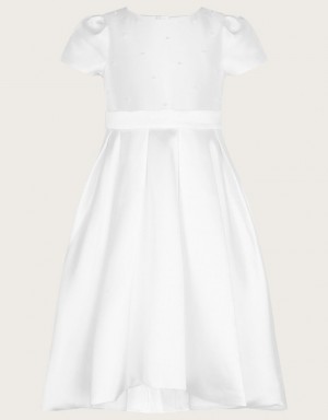 White Kids' Monsoon Henrietta Pearl Embellished Communion Dress | XIW-5452