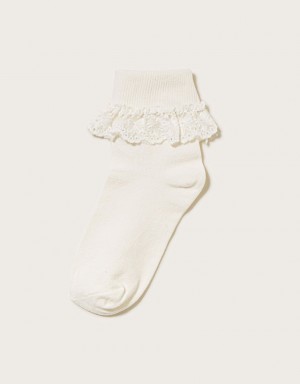 White Kids' Monsoon Olivia Bow Lace Socks | OCY-5849