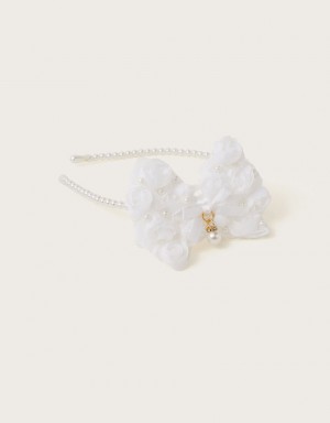 White Kids' Monsoon Pearl Bow Headband | MXW-7981