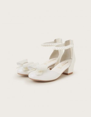 White Kids' Monsoon Pearly Bow Two-Part Heels | CFQ-8232