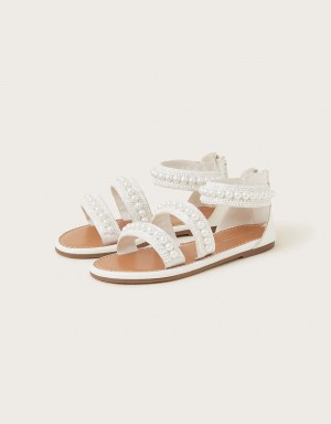 White Kids' Monsoon Pearly Strap Sandals | NWG-3641