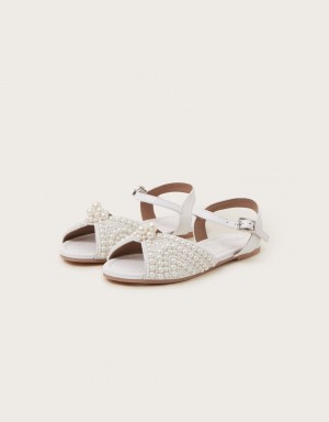 White Kids' Monsoon Pearly Strap Sandals | TLS-5298