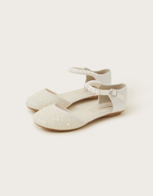 White Kids' Monsoon Pearly Two-Part Ballet Flats | BCX-2630