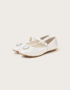 White Kids' Monsoon Pleated Ballet Flats | FWU-3094