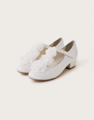 White Kids' Monsoon Rosette Organza Flower Heels | DCR-3076