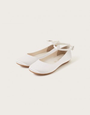 White Kids' Monsoon Satin Ballerina Flats | QMX-1438