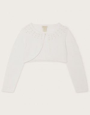 White Kids' Monsoon Scatter Pearl Communion Cardigan | BVT-0794