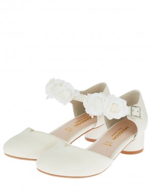 White Kids' Monsoon Shimmer Two-Part Corsage Heels | KBI-9172