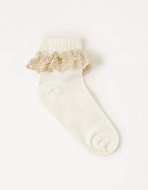 White Kids' Monsoon Sparkle Lace Socks | PKH-3079