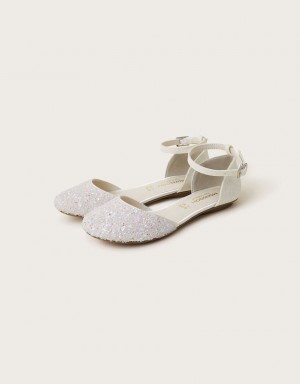 White Kids' Monsoon Sparkly Two-Part Ballet Flats | IOK-8531