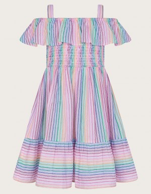 White Kids' Monsoon Stripe Frill Beach Dress | VEZ-8388