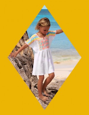 White Kids' Monsoon Sunuva Embroidered Cheesecloth Dress | QGQ-3043