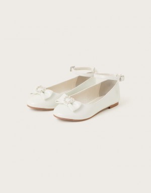 White Kids' Monsoon Tilla Loveheart Patent Ballerina Flats | IWE-1543