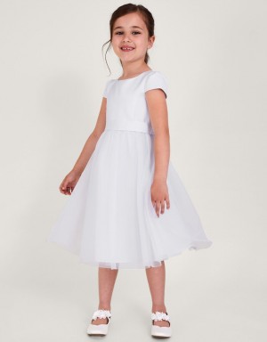 White Kids' Monsoon Tulle Bridesmaid Communion Dress | TLZ-7291