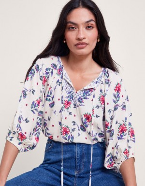 White Women's Monsoon Aldina Floral Print Tops | XED-4419