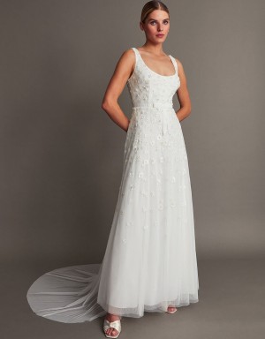 White Women's Monsoon Amelie Embroidered Bridal Dress | RTU-7477