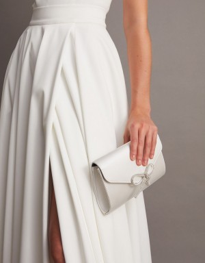 White Women's Monsoon Bow Detail Satin Clutch Bags | SBO-3693